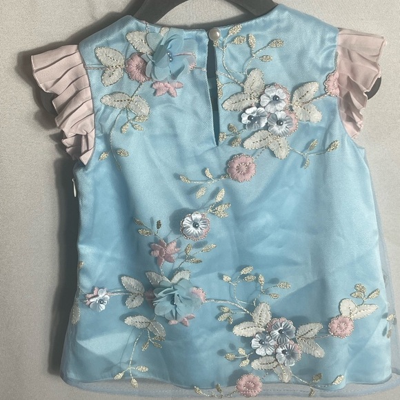 Choupette Girls Blue Pink Floral Embroidered Dress 92/56 (18-24M) Fancy Party - Picture 4 of 9